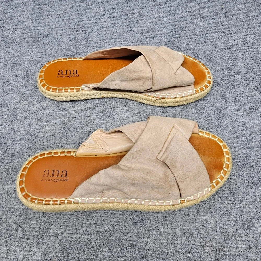 a.n.a Bentley Espadrille Slide Sandals Womens 8 Tan Boho Retro Summer Y2K